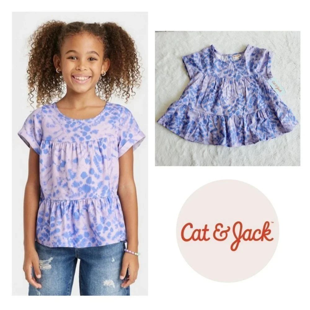 Cat & Jack, Girls' Short Sleeve Tiered Woven Shirt, 3KIDA-BS - Picture 1 of 5